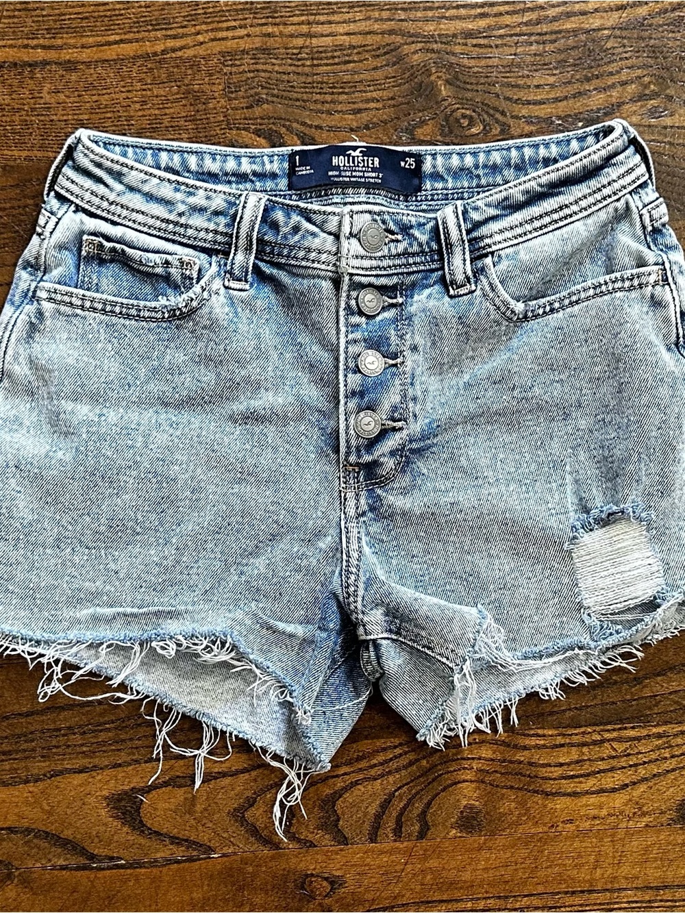 Hollister Light Wash Button-Fly Distressed Denim Shorts